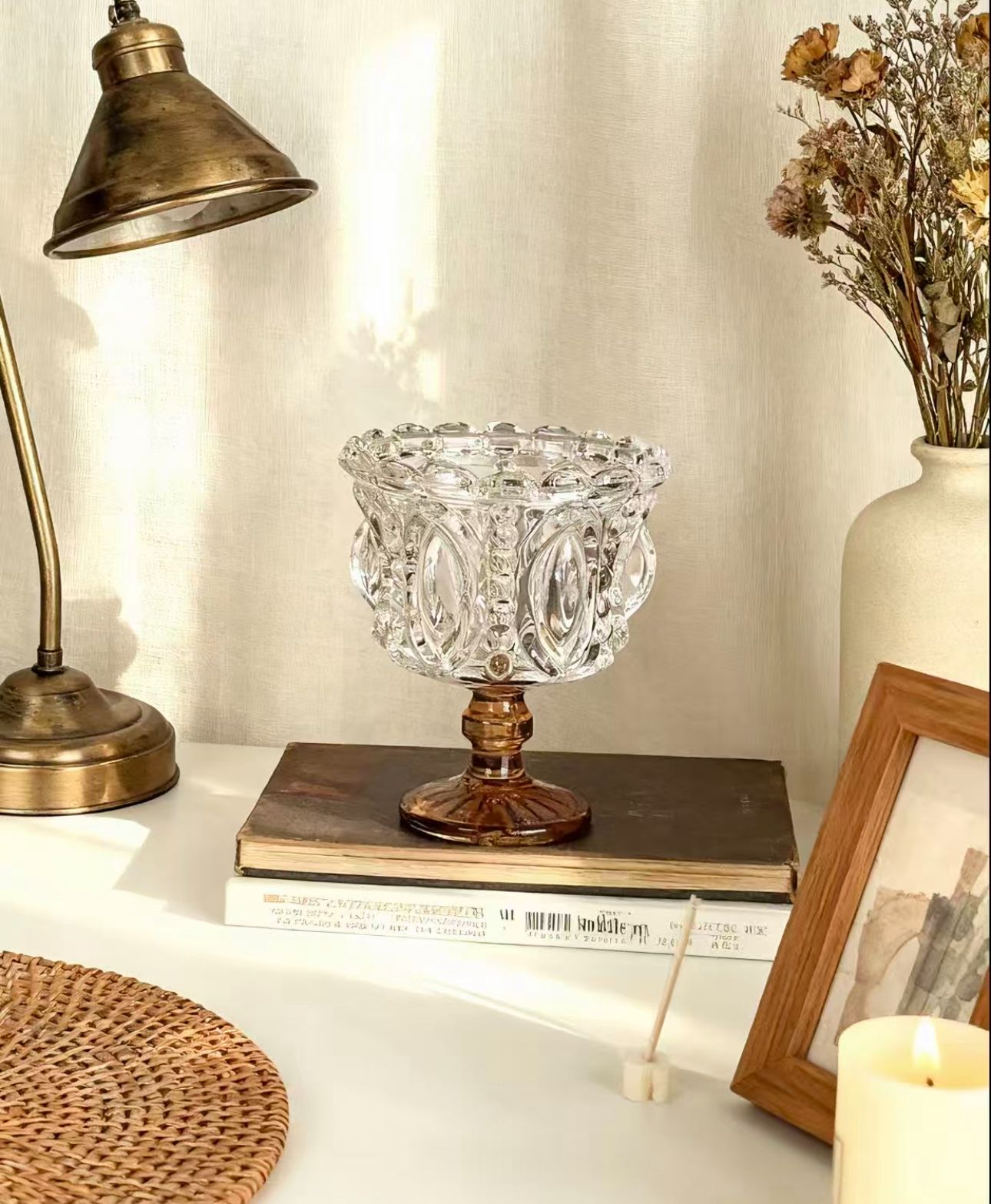 Amber Glass Candle Holder for Cozy Home Decor