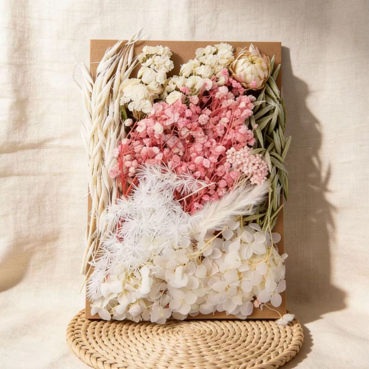 Blush White Preserved Flower Flat Lay for Craft