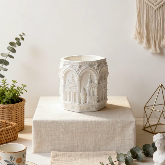 Castle candle jar in minimalist boho interior styling
