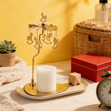 Carousel horse candle holder in warm minimalist room