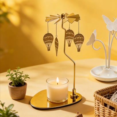 Hot air balloon candle carousel with boho decor