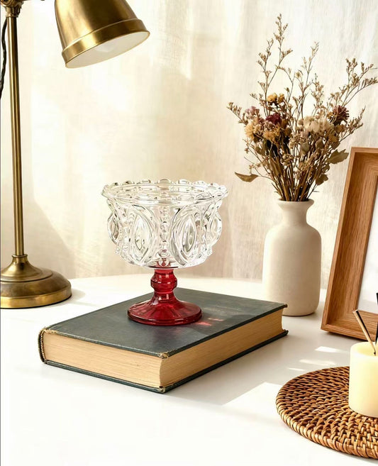 Red Base Glass Candle Holder for Luxury Home Decor