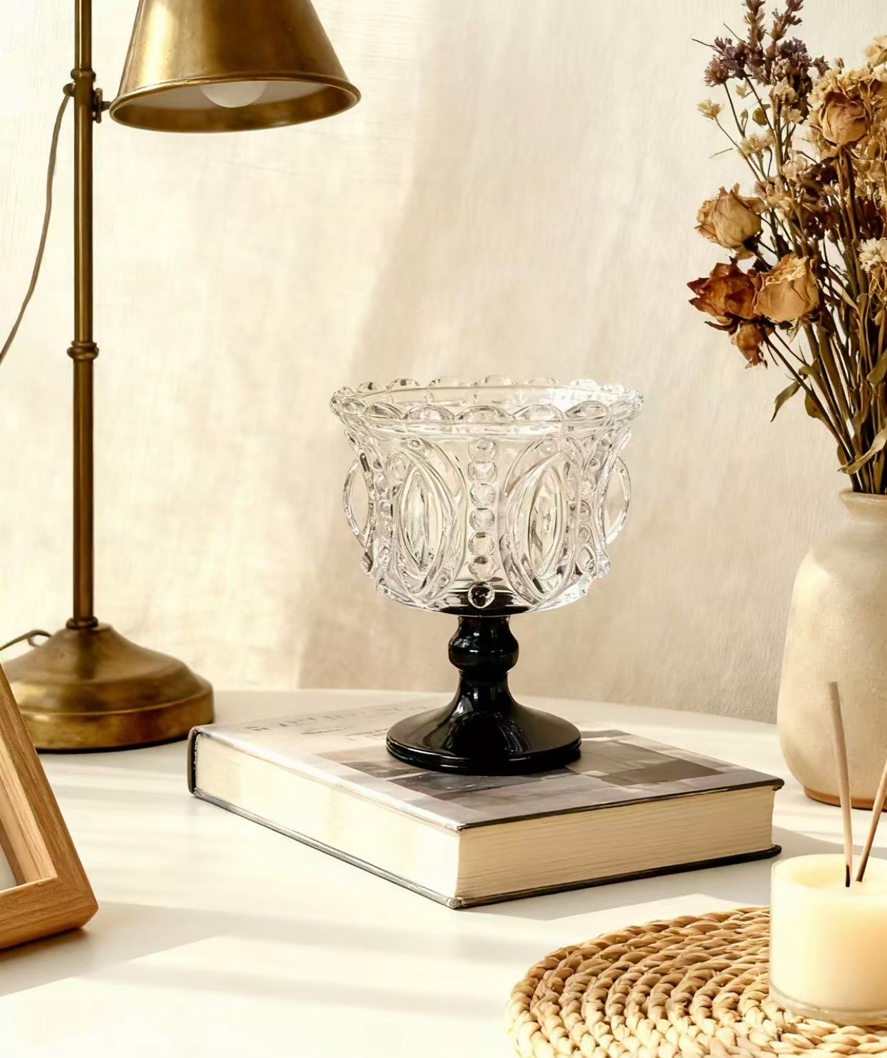 Retro Glass Candle Holder for Table & Home Decor