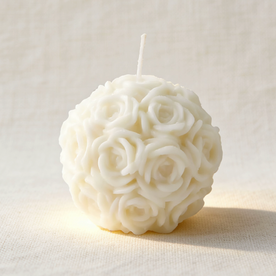 3D rose flower textured spherical decorative candle