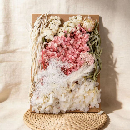 Blush White Preserved Flower Flat Lay for Craft