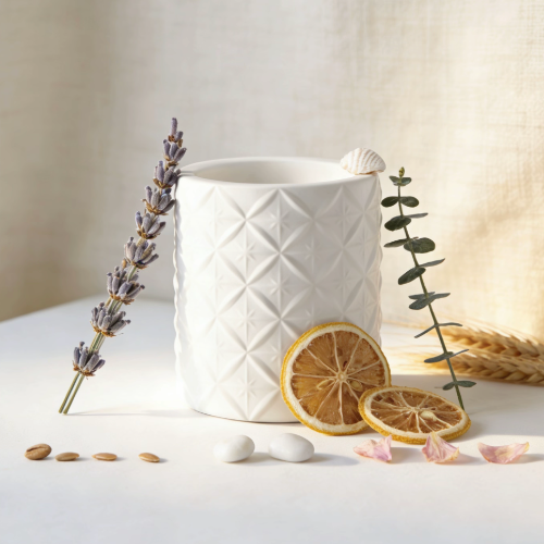Diamond candle jar with dried lemon, lavender and botanicals