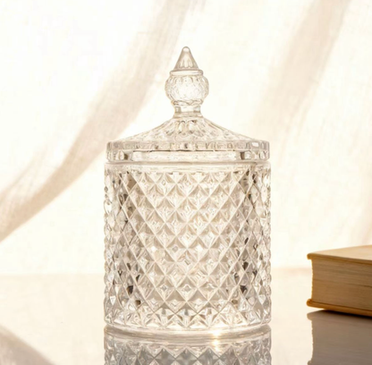 Diamond Pattern Glass Jar with Lid Candle Vessel