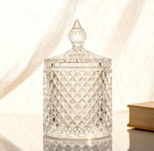 Diamond Pattern Glass Jar with Lid Candle Vessel