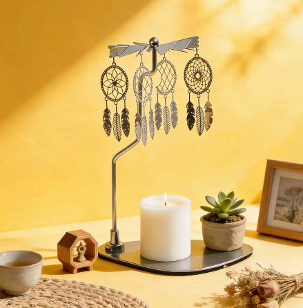 Dreamcatcher spinning candle stand with natural decor