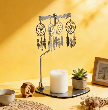 Dreamcatcher spinning candle stand with natural decor