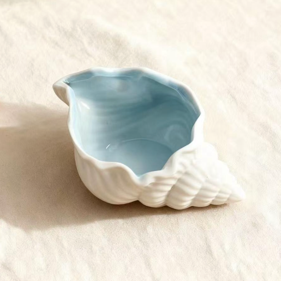 Light Blue Conch Shell Ceramic Bowl Decor
