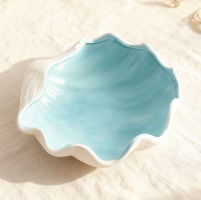 Light Blue Seashell Ceramic Bowl Candle Holder