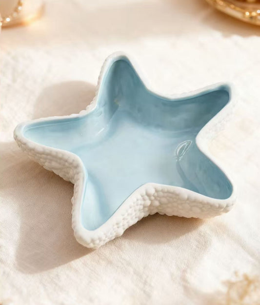 Light Blue Starfish Ceramic Bowl for Candle & Home Decor
