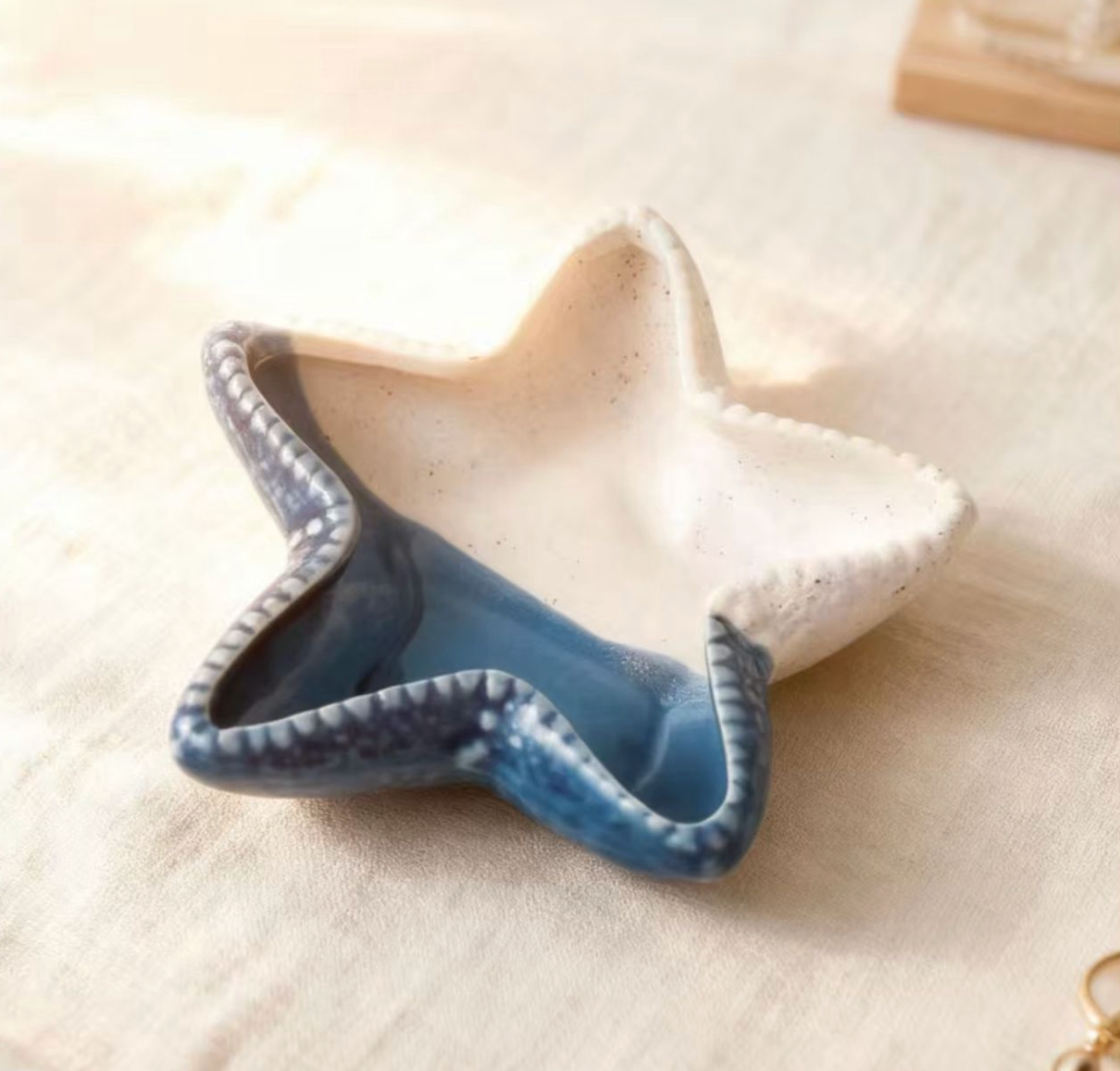 Navy Blue Starfish Ceramic Dish Trinket Tray