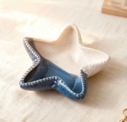 Navy Blue Starfish Ceramic Dish Trinket Tray