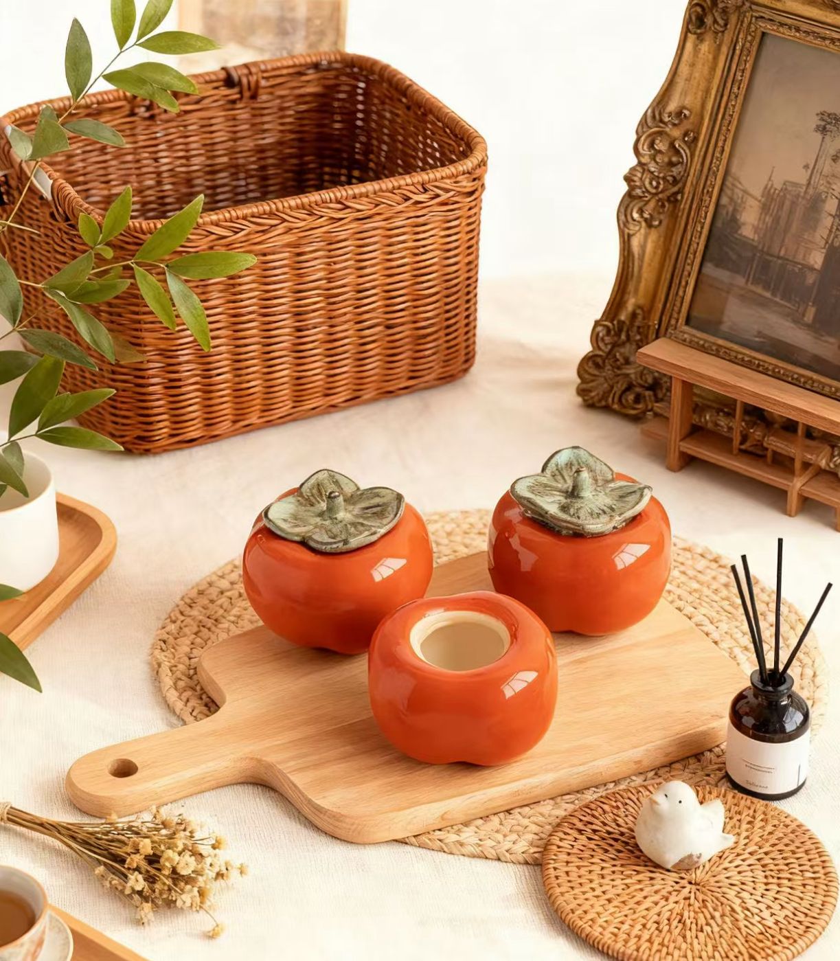 Persimmon Candle Vessel for Rustic Home Decoration