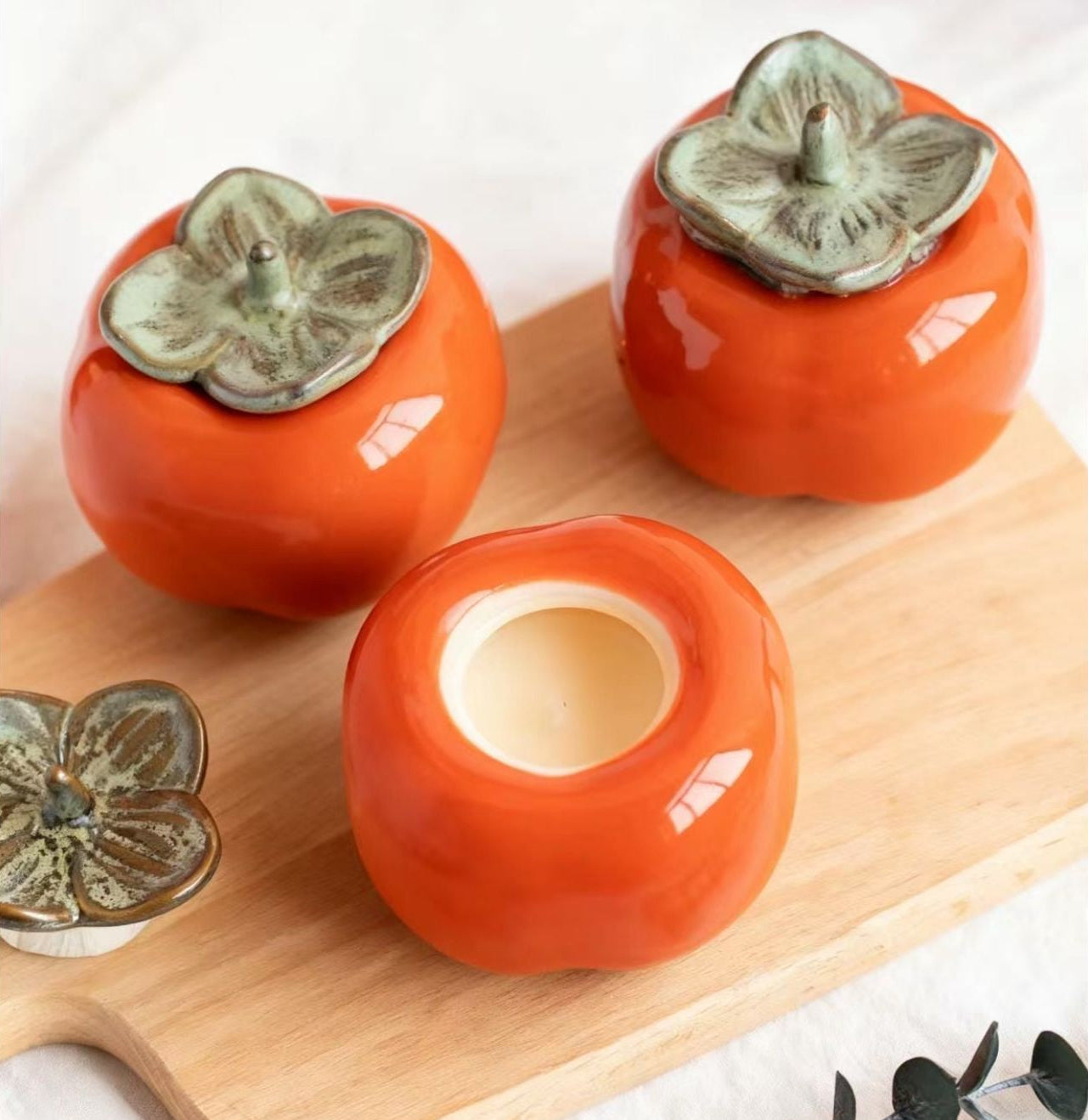 Ceramic Persimmon Shaped Candle Holder Home Decor