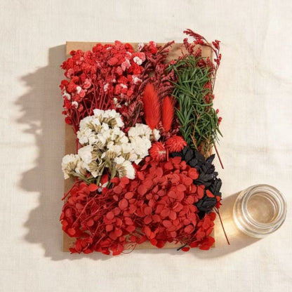 Red Preserved Flower Set Flat Lay for DIY Decor