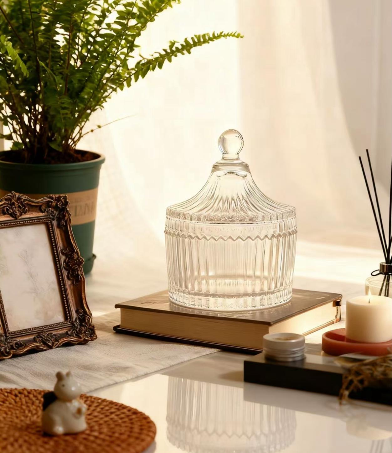 Ribbed Glass Candle Jar for Home Decoration