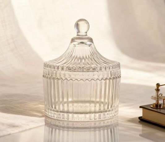 Ribbed Glass Jar with Lid Candle Container & Storage