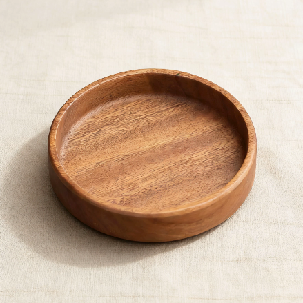 Round wooden bowl with natural wood grain, ideal for holding candles, potpourri, or small decor items as a minimalist home accent