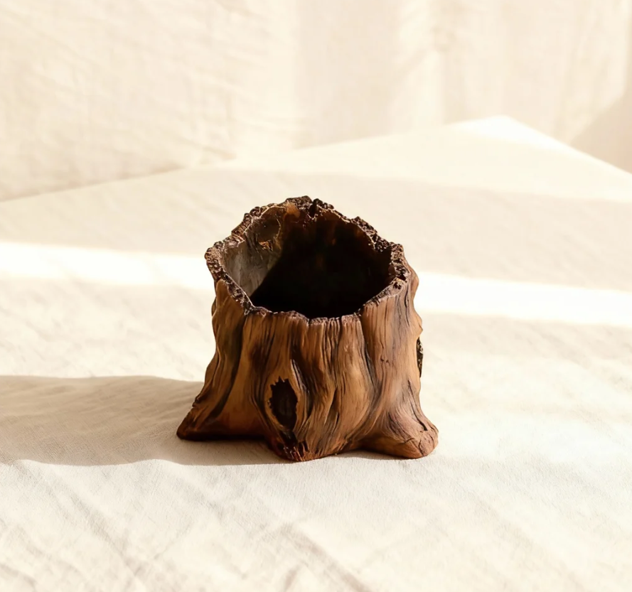 Rustic Tree Stump Ceramic Vessel for Candle Making