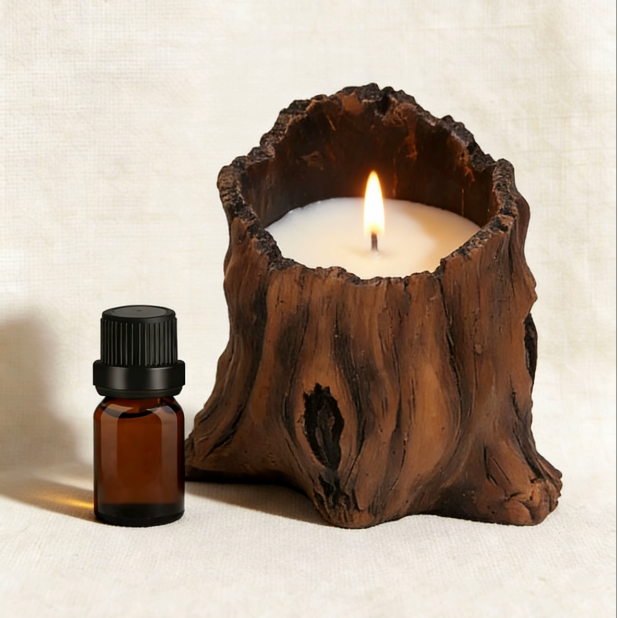 Tree Stump Rustic Scented Candle with Aromatherapy Oil