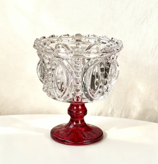 Vintage Glass Candle Holder with Red Base Decor