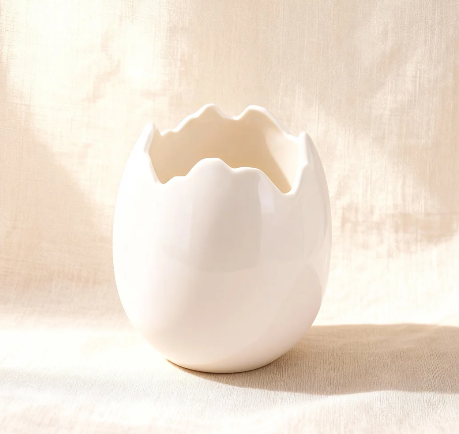 White Ceramic Egg Shell Planter & Candle Bowl