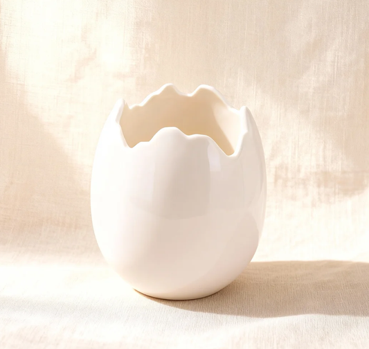 White Ceramic Egg Shell Planter & Candle Bowl