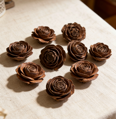 Bulk Wood Rose Pinecones for Rustic Home Decor
