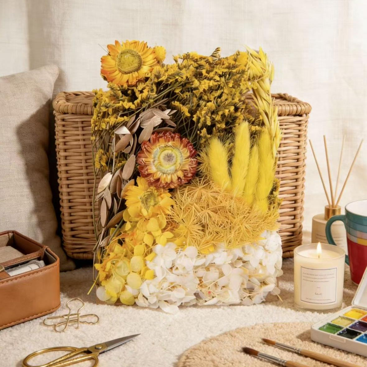 Yellow Preserved Flower Kit for Candle & DIY Craft
