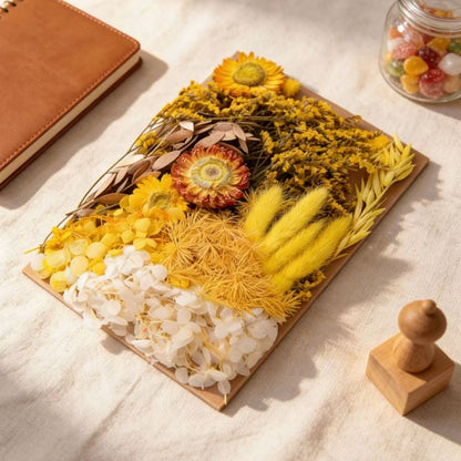 Yellow Preserved Flower Set Flat Lay for Crafting